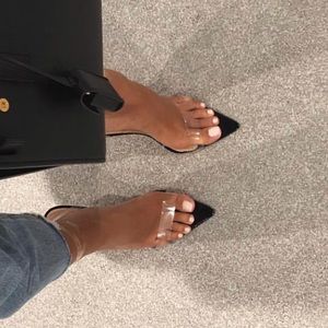 black pointed perspex heels